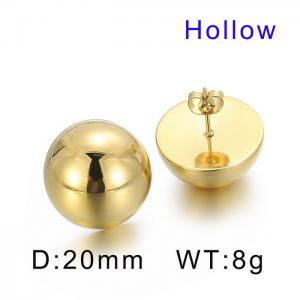 20mm Round Hollow Hemisphere Polished Steel Women's Ear Studs Gold-Plating Earring - KE56361-Z