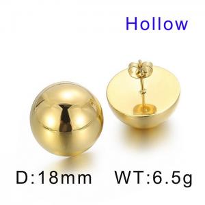 18mm Round Hollow Hemisphere Polished Steel Women's Ear Studs Gold-Plating Earring - KE56362-Z