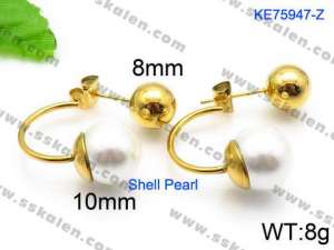 SS Shell Pearl Earrings - KE75947-Z