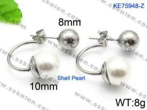 SS Shell Pearl Earrings - KE75948-Z