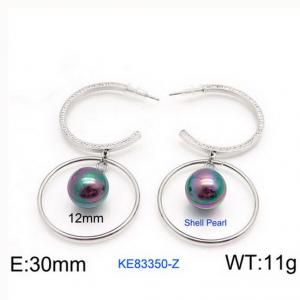 Women's Shell Pearl Silver Hoop Earrings Silver Plated Stainless Steel Earrings - KE83350-Z