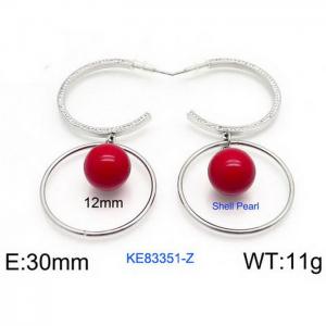 Women's Shell Pearl Silver Hoop Earrings Silver Plated Stainless Steel Earrings - KE83351-Z