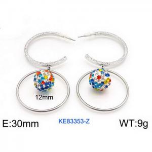 Women's spherical inlaid color rhinestone Silver Hoop Earrings Silver Plated Stainless Steel Earrings - KE83353-Z