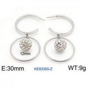 Women's spherical inlaid transparent rhinestone Silver Hoop Earrings Silver Plated Stainless Steel Earrings - KE83355-Z