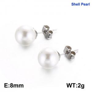 SS Shell Pearl Earrings - KE90928-Z
