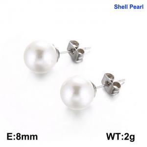 SS Shell Pearl Earrings - KE90928-Z