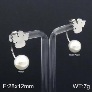 SS Shell Pearl Earrings - KE92524-Z