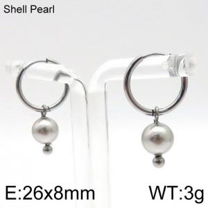SS Shell Pearl Earrings - KE96714-Z