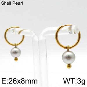 SS Shell Pearl Earrings - KE96715-Z