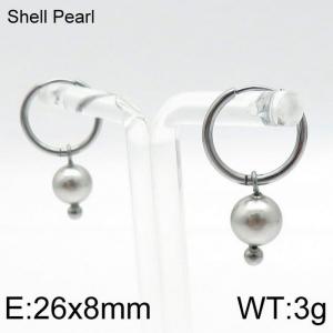SS Shell Pearl Earrings - KE96716-Z