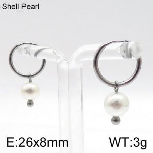 SS Shell Pearl Earrings - KE96717-Z