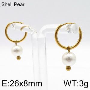 SS Shell Pearl Earrings - KE96718-Z