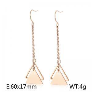 Hollow geometric triangular earrings with long tassel ear hooks Rose Gold-Plating Earring - KE98002-KLX