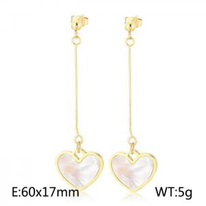 Japanese and Korean girl with simple personality, tassel long style, shell heart Gold-Plating Earring - KE98003-KLX