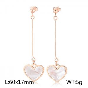 Japanese and Korean girl with simple personality, tassel long style, shell heart Rose Gold-Plating Earring - KE98005-KLX