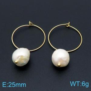 SS Shell Pearl Earrings - KE98503-NM
