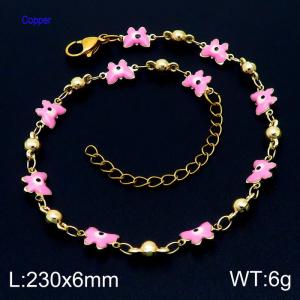 Fashion Pink Butterfly Eye Beads Copper Adjustable Anklet 18K Gold Plated Womens Jewelry - KJ3497-Z