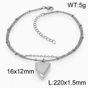 1.5mm Double Layer Chain  Bracelet Women Stainless Steel With Heart Charm Silver Color - KJ3515-Z
