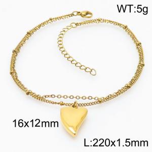 1.5mm Double Layer Chain  Bracelet Women Stainless Steel With Heart Charm Gold Color - KJ3516-Z