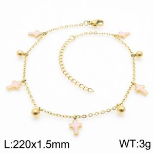 Simple stainless steel cut cross women's anklet - KJ3577-RY