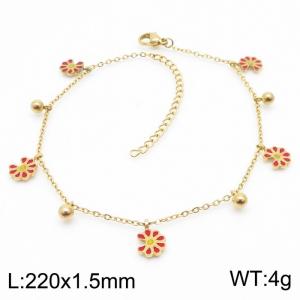 Personalized Titanium Steel Red Flower Ball Gold Bracelet - KJ3593-RY