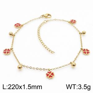Personalized titanium steel red lucky grass round bead gold bracelet - KJ3596-RY