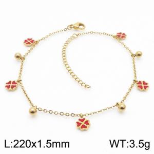 Personalized titanium steel red lucky grass round bead gold bracelet - KJ3596-RY
