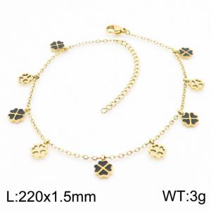Titanium steel black hollow lucky grass round bead gold bracelet - KJ3598-RY
