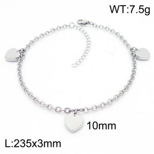 Fashion stainless steel 235 × 3mm O-Chain Hanging Heart shaped Pendant Jewelry Charm Silver Anklet - KJ3612-ZC