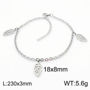European and American fashion stainless steel 200 × 3mm O-shaped Chain Hanging Hollow Leaf Pendant Charm Silver Bracelet - KJ3613-ZC