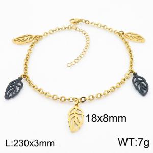 European and American fashion stainless steel 200 × 3mm O-shaped Chain Hanging 2 Color Hollow Leaf Pendant Charm Gold Bracelet - KJ3616-ZC
