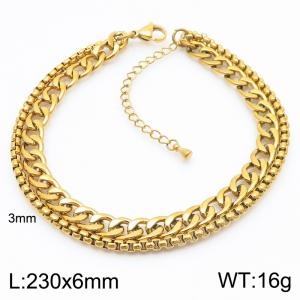 230x6mm Vintage Cuban Bracelet Square Chain Double Splicing Stainless Steel Men's and Women's Jewelry - KJ3780-Z