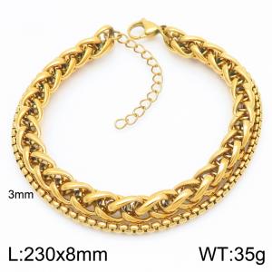 230x6mm Vintage Cuban Bracelet Square Chain Double Splicing Stainless Steel Men's and Women's Jewelry - KJ3781-Z