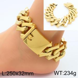 Fashionable stainless steel 250 × 32mm creative design diamond Cuban chain rectangular buckle men's temperament gold ankle chain - KJ3789-KJX