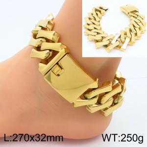 Fashionable stainless steel 270 × 32mm creative design diamond Cuban chain rectangular buckle men's temperament gold ankle chain - KJ3790-KJX