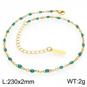 Minimalist and niche stainless steel 230 × 2mm green dropper chain lobster buckle charm gold ankle chain - KJ4084-Z