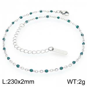 Minimalist and niche stainless steel 230 × 2mm green dropper chain lobster buckle charm silver ankle chain - KJ4085-Z