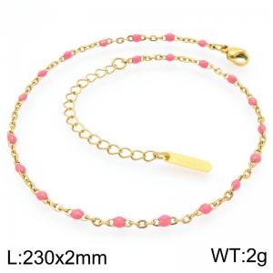 Minimalist and niche stainless steel 230 × 2mm pink dropper chain lobster buckle charm gold ankle chain - KJ4086-Z