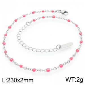 Minimalist and niche stainless steel 230 × 2mm pink dropper chain lobster buckle charm silver ankle chain - KJ4087-Z
