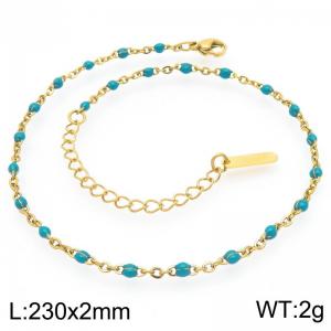 Minimalist and niche stainless steel 230 × 2mm navy blue drip chain lobster buckle charm gold ankle chain - KJ4088-Z
