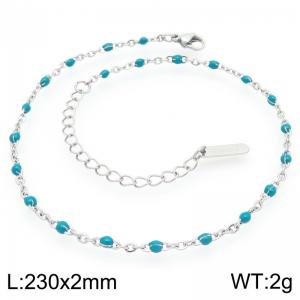 Minimalist and niche stainless steel 230 × 2mm navy blue drip chain lobster buckle charm silver ankle chain - KJ4089-Z