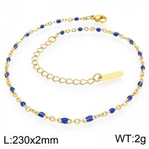 Minimalist and niche stainless steel 230 × 2mm deep blue dropper chain lobster buckle charm gold ankle chain - KJ4090-Z