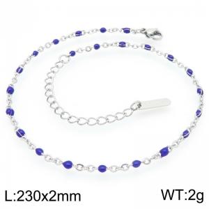 Minimalist and niche stainless steel 230 × 2mm deep blue dropper chain lobster buckle charm silver ankle chain - KJ4091-Z