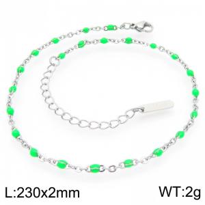 Minimalist and niche stainless steel 230 × 2mm fluorescent green dropper chain lobster buckle charm silver ankle chain - KJ4093-Z