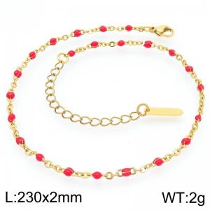 Minimalist and niche stainless steel 230 × 2mm red dropper chain lobster buckle charm gold ankle chain - KJ4094-Z