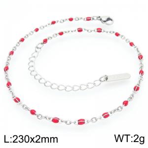 Minimalist and niche stainless steel 230 × 2mm red dropper chain lobster buckle charm silver ankle chain - KJ4095-Z