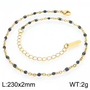 Minimalist and niche stainless steel 230 × 2mm black dropper chain lobster buckle charm gold ankle chain - KJ4097-Z