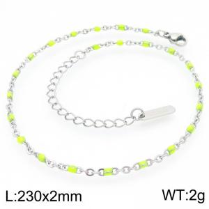Minimalist and niche stainless steel 230 × 2mm yellow dropper chain lobster buckle charm silver ankle chain - KJ4099-Z