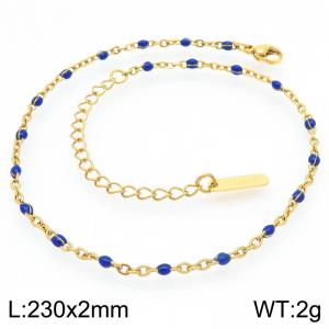 Minimalist and niche stainless steel 230 × 2mm deep blue dropper chain lobster buckle charm gold ankle chain - KJ4100-Z