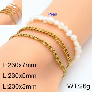 Stainless steel Cuban chain bracelet and pearl bracelet three piece set - KJ4124-Z